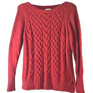 Womens Sz XL Red Speckled Flecked Cable Knit Ribbed Cotton Blend Sweater